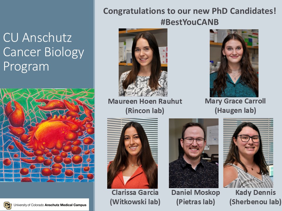 CU Anschutz Cancer Biology Graduate Program (@cucancerbio) on Twitter photo CONGRATS to our new PhD candidates who have passed their comprehensive/qualifying exam. Great work everyone! <a href="/HoenMaureen/">Maureen Hoen</a> @kady_dennis <a href="/bryan_haugen/">Bryan Haugen</a> <a href="/DanielSherbenou/">Daniel Sherbenou, MD, PhD</a> <a href="/pietras_eric/">Eric Pietras</a> #BestYouCANB CONGRATS to our new PhD candidates who have passed their comprehensive/qualifying exam. Great work everyone! <a href="/HoenMaureen/">Maureen Hoen</a> @kady_dennis <a href="/bryan_haugen/">Bryan Haugen</a> <a href="/DanielSherbenou/">Daniel Sherbenou, MD, PhD</a> <a href="/pietras_eric/">Eric Pietras</a> #BestYouCANB