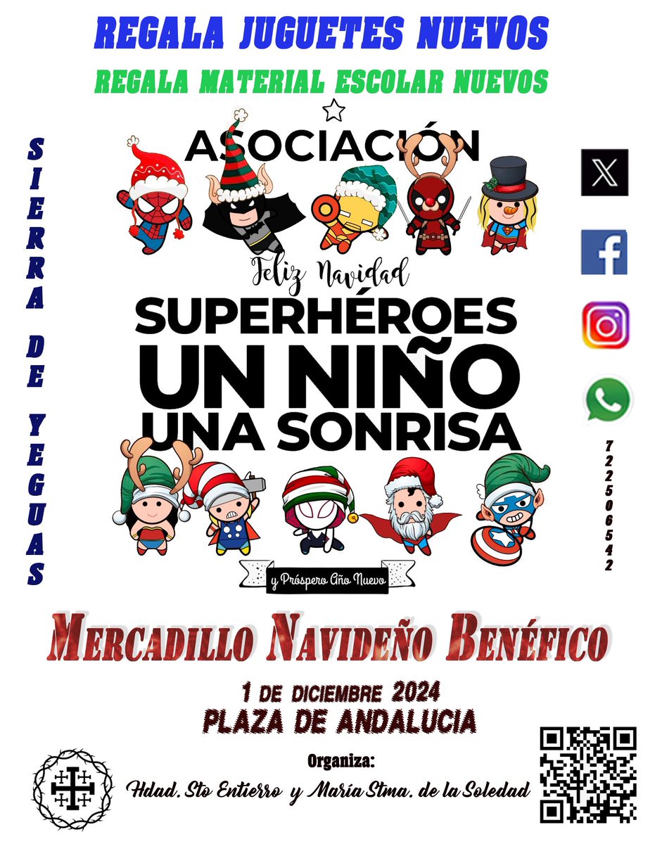 HdadEntySol's tweet photo. El día 1 de diciembre realizaremos un evento benéfico que nos hace mucha ilusión acoger para SUPERHEROE UN NIÑO UNA SONRISA. Quedáis todos invitados para aportar cualquier juguete o material escolar nuevos.#SierradeYeguas @spibairon #Malaga #asociacion https://t.co/CBDWKn8py1