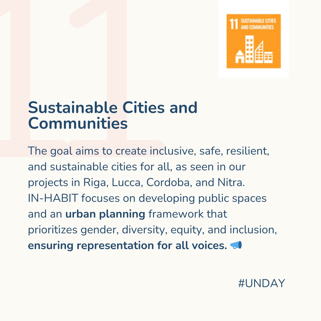 INHABIT_H2020's tweet photo. Today, we celebrate unity and cooperation with the UN! At IN-HABIT, we embrace all 17 SDGs, but three especially guide our mission to build healthier, inclusive communities. Tap below to see which ones! 👉
#UNDAY #Cityvolution #HumanSizeCity #INhabiTowns #UnitedNations #INHABIT https://t.co/kRInf0FhmJ