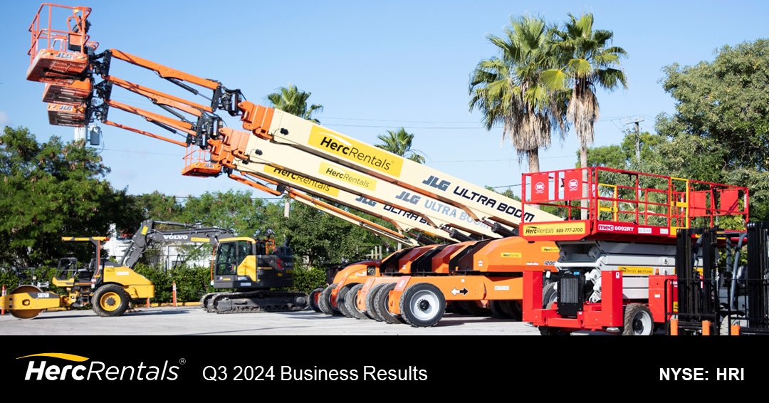 HercRentalsInc's tweet image. This week, we released our third quarter 2024 earnings results. We thank all the members of #TeamHerc for achieving another strong quarter and contributing to our progress against our key 2024 priorities. Read on for our full results. ow.ly/8rb850TSAjZ