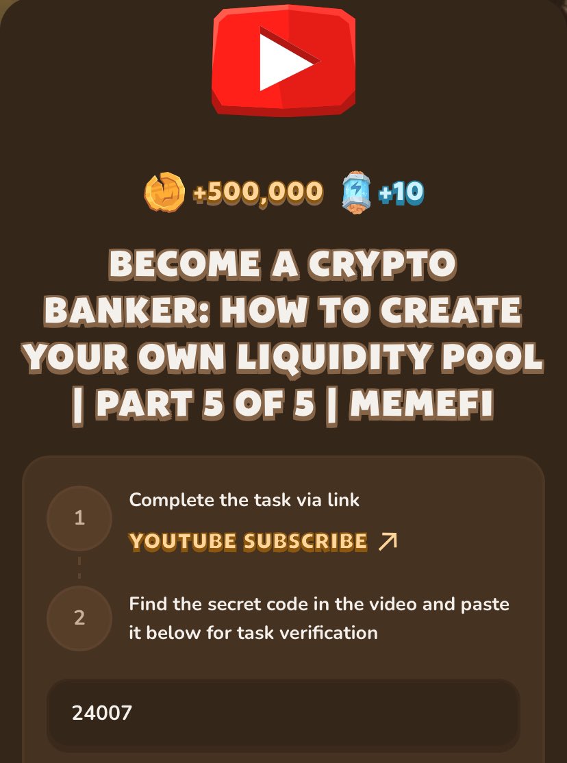Joskimsey1's tweet photo. #MemeFi YouTube Code
▶️ BECOME A CRYPTO BANKER: HOW TO CREATE YOUR OWN LIQUIDITY POOL I PART 5 OF 5 | MEMEFI
✅ 24007
#Memefi #memefitasks #memefivideotasks #Memefisecretcode #Memeficode #Memefidailycombo https://t.co/pRhMqgJxc0