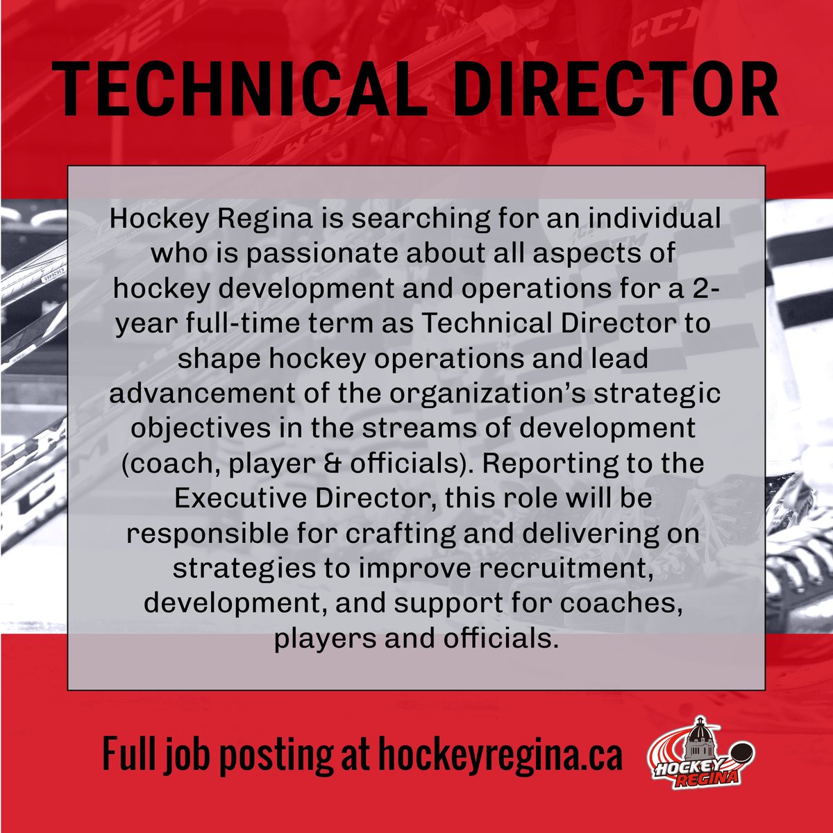 We’re hiring! If you’re passionate about all things hockey development and looking to making an impact on local hockey for years to come, check out this opportunity to be Hockey Regina’s Technical Director. 

hockeyregina.ca/article/98945