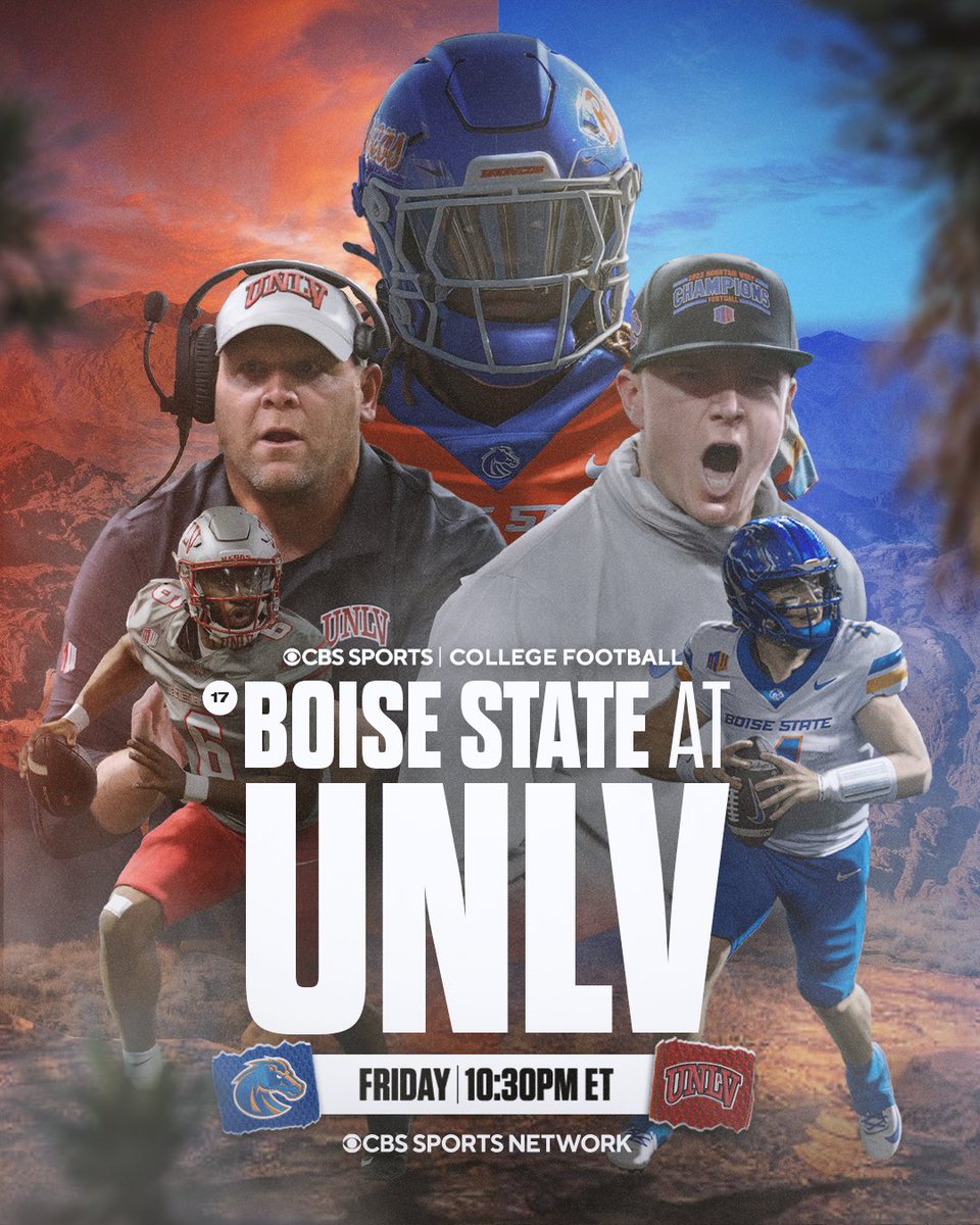 It’s a Mountain West showdown in Vegas tomorrow! 🎰 

No. 17 <a href="/BroncoSportsFB/">Boise State Football</a> takes on <a href="/unlvfootball/">UNLV Football</a> Friday night at 10:30PM ET on <a href="/CBSSportsNet/">CBS Sports Network</a> 🍿