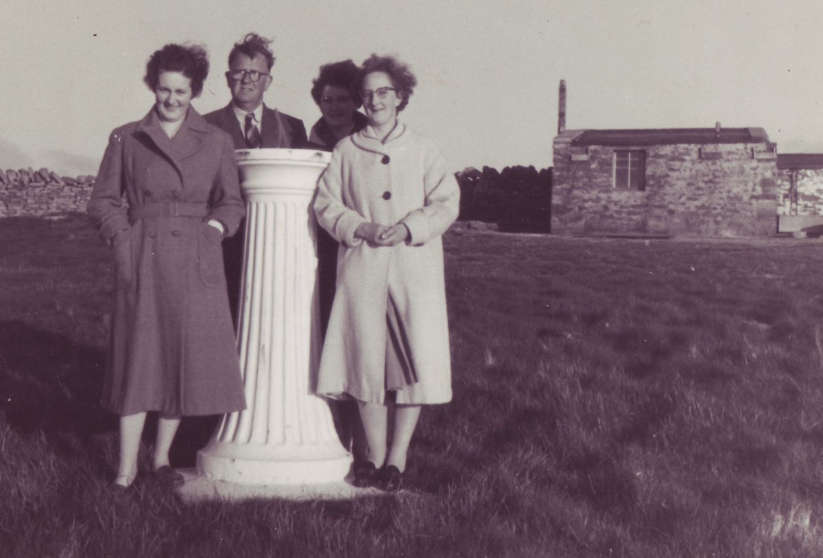 Every lighthouse had a sundial. During the summer, you’ll find the Sumburgh sundial beyond the West Pavilion, but this isn’t its original location. The sepia photo shows a group of people next to the sundial, in its former position in front of the ‘hen hoose’ in the north park.