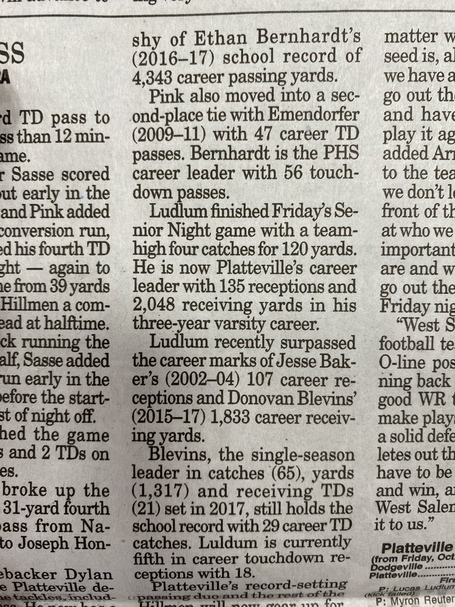 Isaiah Altfillisch (@ialtfillisch) on Twitter photo Huge congrats to my guy <a href="/LucasLudlum/">Lucas ludlum</a> on setting both the reception and receiving yards record at PHS! Awesome accomplishment. Most humble kid I know who is all deserving of this. Now ready for the playoffs! Huge congrats to my guy <a href="/LucasLudlum/">Lucas ludlum</a> on setting both the reception and receiving yards record at PHS! Awesome accomplishment. Most humble kid I know who is all deserving of this. Now ready for the playoffs!