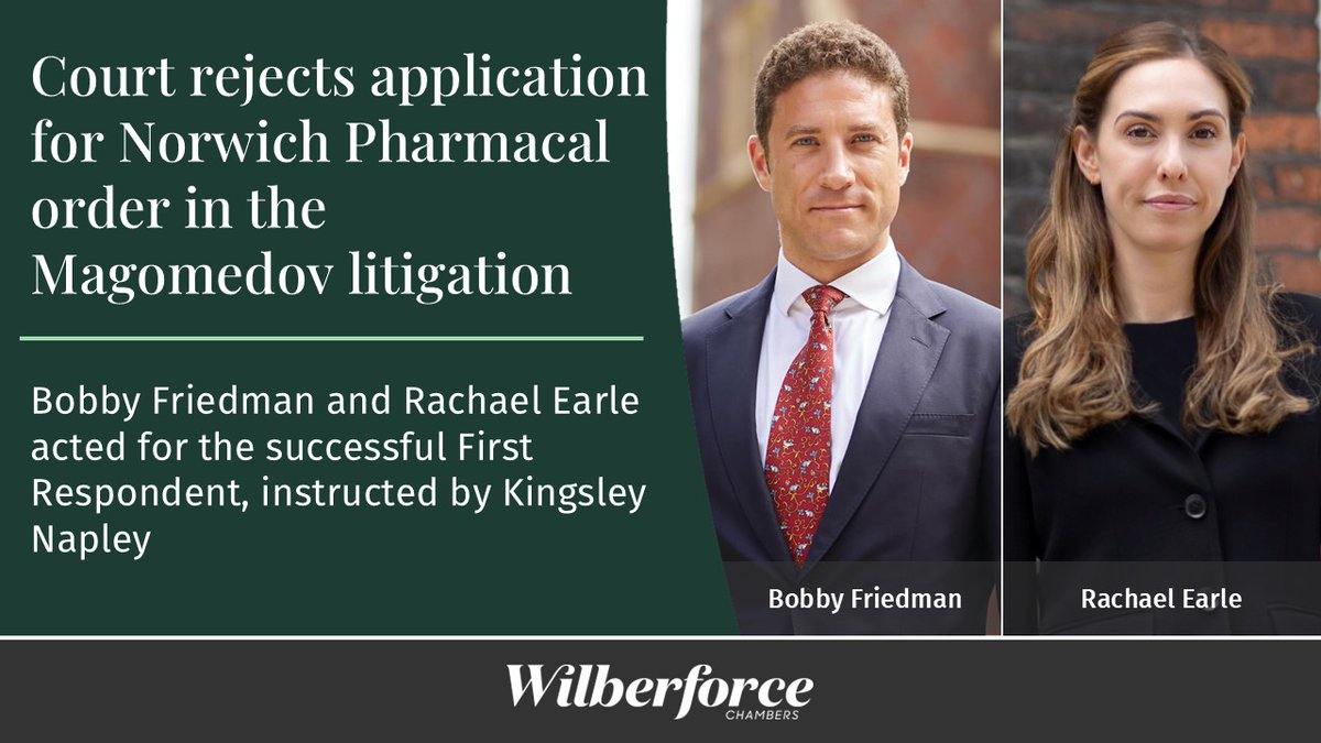 ⚖The Commercial Court has rejected an application by the Claimants in the Magomedov litigation.

Bobby Friedman and Rachael Earle acted for the successful First Respondent, instructed by Kingsley Napley.

To read more: lnkd.in/e9V6Xnsh