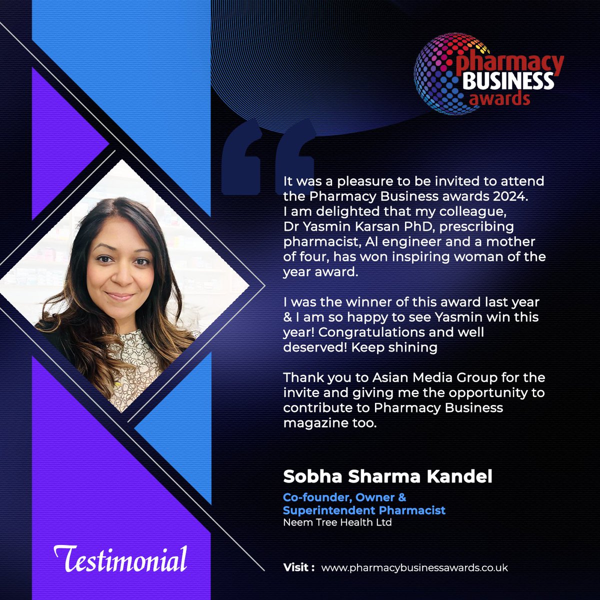 Pharmacy Business (@pharmacybiz) on Twitter photo Sobha Sharma Kandel, the winner of the Aspiring Woman of the Year 2023, extends her congratulations to the new winner, Dr. Yasmin Karsan.
<a href="/Sobha_sharma/">Sobha Sharma Kandel</a> <a href="/YasminKarsan/">Dr Yasmin Karsan, PhD</a>
#AspiringWoman #WomenEmpowerment #PharmacyBusinessAwards2024 #WomenPharmacist Sobha Sharma Kandel, the winner of the Aspiring Woman of the Year 2023, extends her congratulations to the new winner, Dr. Yasmin Karsan.
<a href="/Sobha_sharma/">Sobha Sharma Kandel</a> <a href="/YasminKarsan/">Dr Yasmin Karsan, PhD</a>
#AspiringWoman #WomenEmpowerment #PharmacyBusinessAwards2024 #WomenPharmacist