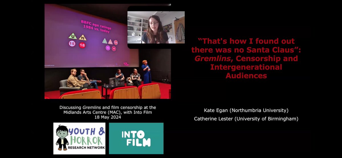 Happening now at <a href="/cine_excess/">Cine-Excess</a>: “That’s how I found out there was no Santa Claus”: Gremlins, Censorship and Intergenerational Audiences with Dr Cat Lester <a href="/CineFeline/">Dr. 🐈</a> and Dr Kate Egan <a href="/kte75/">Kate Egan - now at kte75.bsky.social</a>