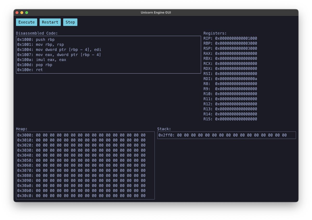 Alessandro Bruni (@hoheinzollern) on Twitter photo Building a small x86 CPU emulator with <a href="/rustlang/">Rust Language</a> and the awesome <a href="/unicorn_engine/">Unicorn Engine</a> and #iced_rs. Do I have a chance to run this on the web? Building a small x86 CPU emulator with <a href="/rustlang/">Rust Language</a> and the awesome <a href="/unicorn_engine/">Unicorn Engine</a> and #iced_rs. Do I have a chance to run this on the web?