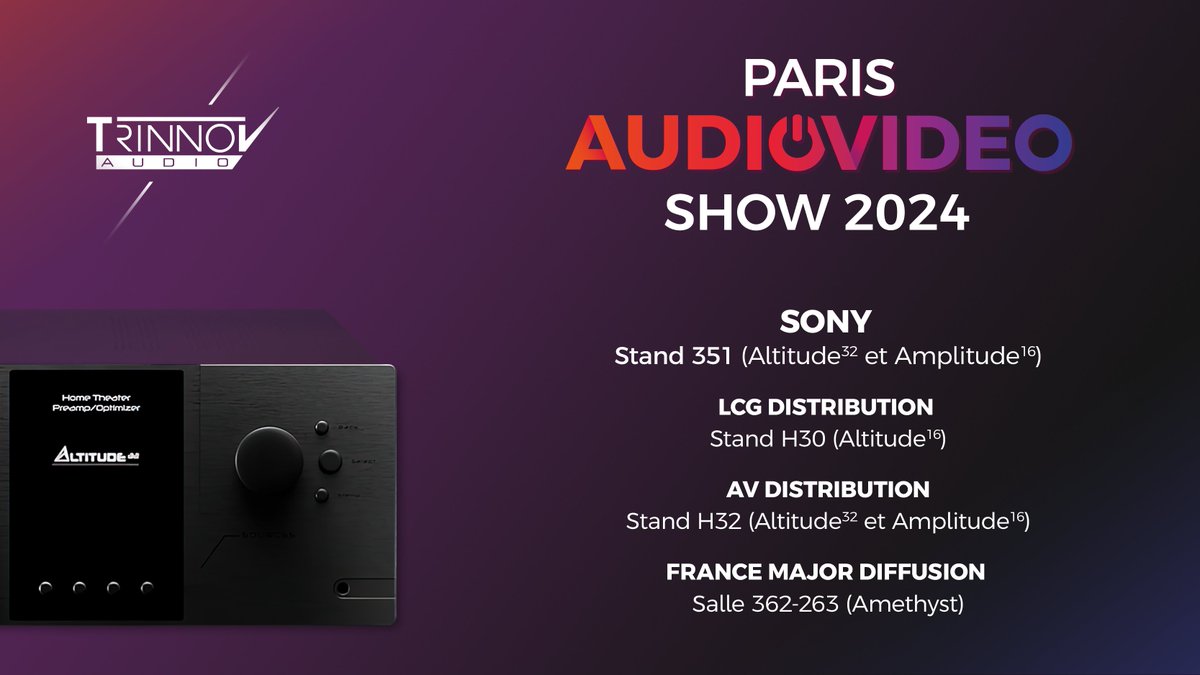 Trinnov Audio (@trinnovaudio) on Twitter photo Vivez une expรฉrience unique au <a href="/ParisAVshow/">Paris Audio Video Show</a> avec Trinnov!
Venez dรฉcouvrir comment notre marque franรงaise absolument unique peut littรฉralement transformer votre expรฉrience dโรฉcoute:
eu1.hubs.ly/H0dgG3H0
<a href="/SonyFrance/">Sony France</a> <a href="/waterfallaudio/">Waterfall Audio</a> <a href="/rvolutionworld/">R_volution</a> <a href="/XtremScreen/">Xtrem Screen</a> Vivez une expรฉrience unique au <a href="/ParisAVshow/">Paris Audio Video Show</a> avec Trinnov!
Venez dรฉcouvrir comment notre marque franรงaise absolument unique peut littรฉralement transformer votre expรฉrience dโรฉcoute:
eu1.hubs.ly/H0dgG3H0
<a href="/SonyFrance/">Sony France</a> <a href="/waterfallaudio/">Waterfall Audio</a> <a href="/rvolutionworld/">R_volution</a> <a href="/XtremScreen/">Xtrem Screen</a>