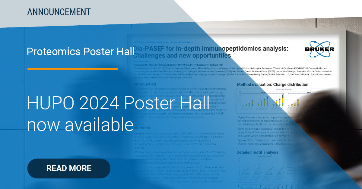 BrukerMassSpec's tweet image. Our HUPO Posters 2024 section showcases a range of innovative research in proteomics highlighting advancements in deep proteome coverage, single-cell proteomics, and spatial proteomics using MALDI Imaging.
goto.bruker.com/4ffWLP8
#proteomics #immunopeptidomics #singlecell