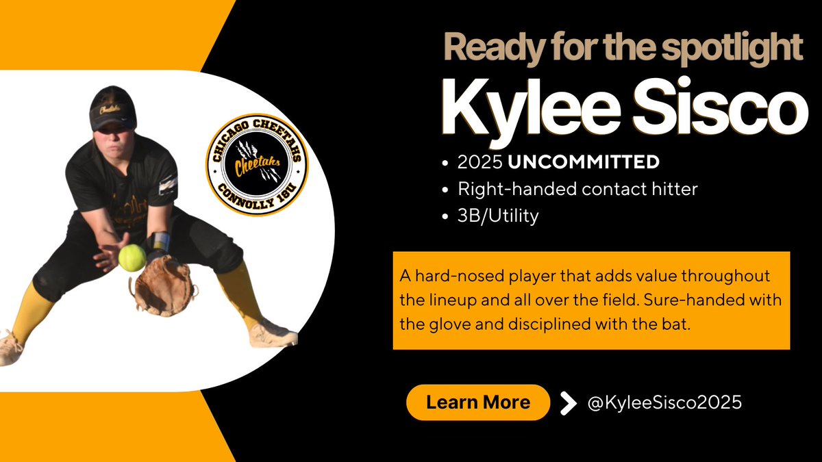Chicago Cheetahs Connolly (@mccheetahs) on Twitter photo Cheetah player spotlight‼️ <a href="/kyleesisco2025/">Kylee Sisco</a> 3B/Utility #GoCheetahs #WePlayFast <a href="/BoDomeBville/">Bo Dome Bensenville</a> <a href="/ExtraInningSB/">EXTRA INNING SOFTBALL</a> <a href="/LineDsoftball/">Line Drive Media</a> @Los_Stuff <a href="/LegacyLegendsS1/">Legacy & Legends Softball</a> <a href="/PGFnetwork/">PGF</a> <a href="/thealliancefp/">The Alliance Fastpitch</a> Cheetah player spotlight‼️ <a href="/kyleesisco2025/">Kylee Sisco</a> 3B/Utility #GoCheetahs #WePlayFast <a href="/BoDomeBville/">Bo Dome Bensenville</a> <a href="/ExtraInningSB/">EXTRA INNING SOFTBALL</a> <a href="/LineDsoftball/">Line Drive Media</a> @Los_Stuff <a href="/LegacyLegendsS1/">Legacy & Legends Softball</a> <a href="/PGFnetwork/">PGF</a> <a href="/thealliancefp/">The Alliance Fastpitch</a>