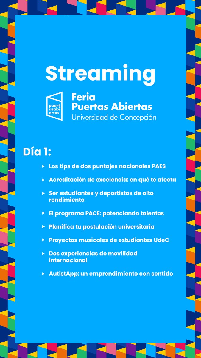Más de 20 mil estudiantes participaron en #PuertasAbiertasUdeC, el evento de admisión universitaria más grande del sur de Chile. Revisa la transmisión cos contenidos relevantes para el proceso de admisión, conocer la vida universitaria y resolver las dudas youtube.com/live/2uSF8AEZl…