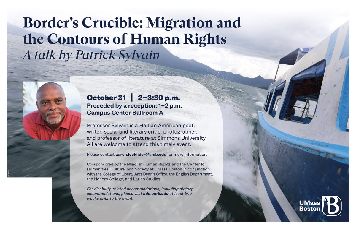 Next week (October 31) Patrick Sylvain will be hosting a talk about Boarders Crucible: Migration and Contours of Human Right in the campus center ballroom A from 2-3:0. All are welcome!