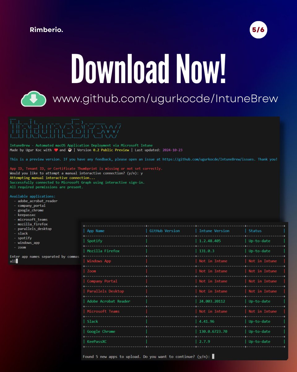 🍺 Introducing IntuneBrew: Revolutionizing macOS App Management in Microsoft Intune!

Are you tired of manually uploading and configuring macOS applications in Intune? IntuneBrew is here to change that.

🎯 What is IntuneBrew?
A PowerShell-based  tool that automates your entire