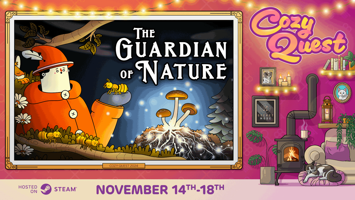 «The Guardian of Nature» will be part of #CozyQuest 2024 with an updated Demo! 🐿️

Thank you so much <a href="/WeAreSecretMode/">Secret Mode | NUTMEG! + A Storied Life, coming '26</a> for arranging this beautiful event 💚

Will you try the demo? 👉store.steampowered.com/app/2421950/Th…