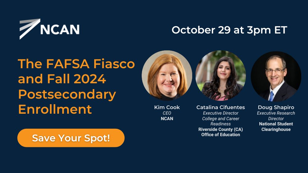 Earlier this year, NCAN predicted a drop in Fall 2024 enrollment due to the #FAFSA crisis. Did those predictions come true? Join us for this #webinar that will explore current enrollment data &amp; trends. Register: bit.ly/4dypAFd