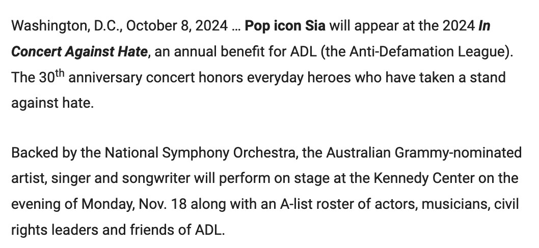 zionistsinmusic's tweet image. Australian musician Sia (@sia) is a Zionist.