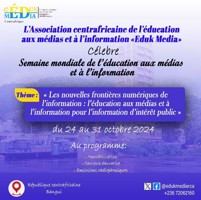 Ce jeudi 24 octobre 2024 marque le lancement de la Semaine Mondiale de l’Education aux Médias et à l’Information (EMI) .
#refemi
#SemaineMondialeEMI
#EducationAuxMédiasetàlInformation
#Luttercontreladésinformation