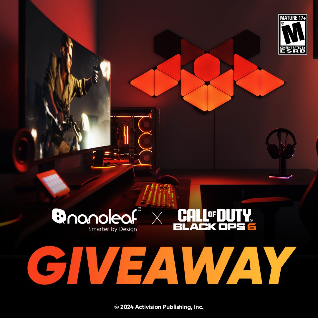 nanoleaf's tweet image. 🎁 WIN DAILY PRIZES 🎁
To celebrate the launch of Call of Duty®: Black Ops 6, we’re giving away SIX game keys EVERY DAY until October 28th!
+ 1 GRAND PRIZE WINNER will win a Nanoleaf x Call of Duty©: Black Ops 6 Bundle + game key 🤯

✅ TO ENTER:
1. Follow @nanoleaf and…