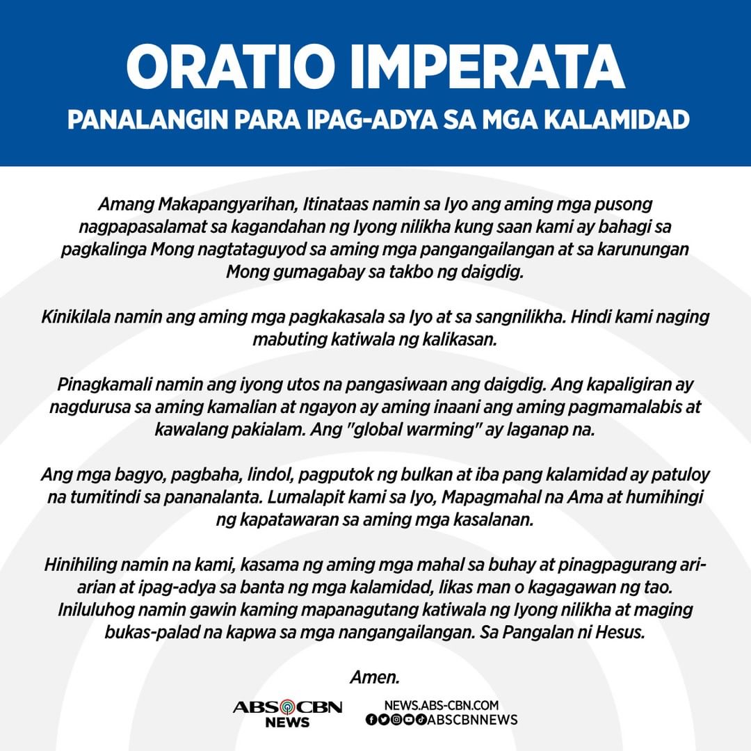 Panalangin ngayong panahon ng kalamidad.

Ingat po tayo, mga Kapamilya. #KristinePH