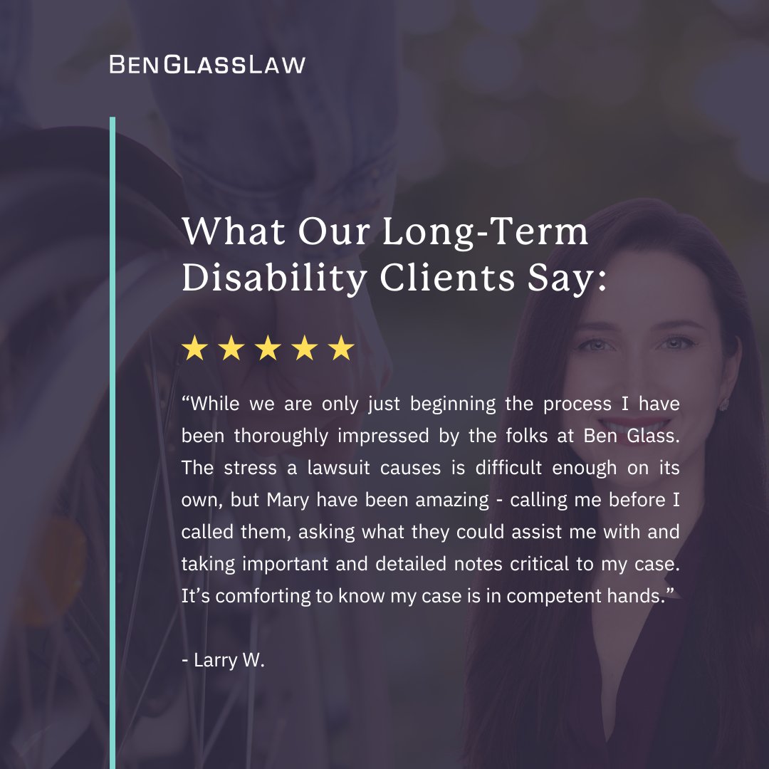BenGlassLaw's tweet image. We&apos;re honored to have Larry&apos;s trust. Our team of experienced attorneys and staff at BenGlassLaw is dedicated to fighting for the rights of individuals with long-term disability claims. 😚⚖️
#ClientReview #LongTermDisability #ShortTermDisability #BenGlassLaw