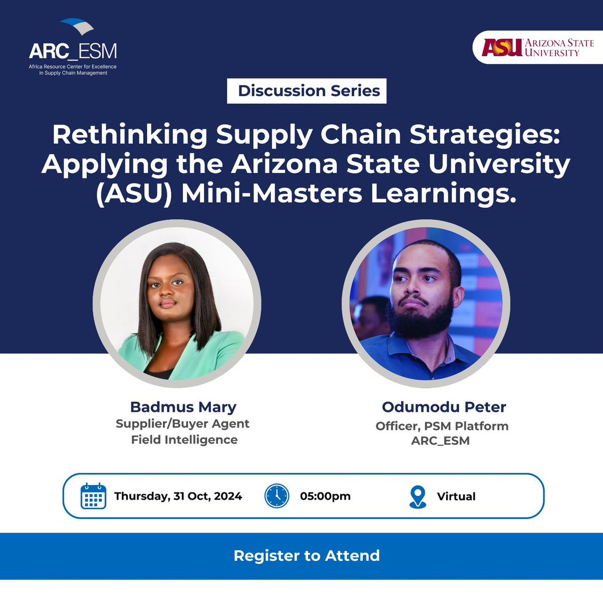 Africa Resource Center for Excellence in SC Mgt (@arc_esm) on Twitter photo Join the Expert Pool Discussion Series which focuses on an interesting topic: Rethinking Supply Chain Strategies: Applying the Arizona State University (ASU) Mini-Masters Learnings.
Register in advance for the session: us02web.zoom.us/webinar/regist… Join the Expert Pool Discussion Series which focuses on an interesting topic: Rethinking Supply Chain Strategies: Applying the Arizona State University (ASU) Mini-Masters Learnings.
Register in advance for the session: us02web.zoom.us/webinar/regist…