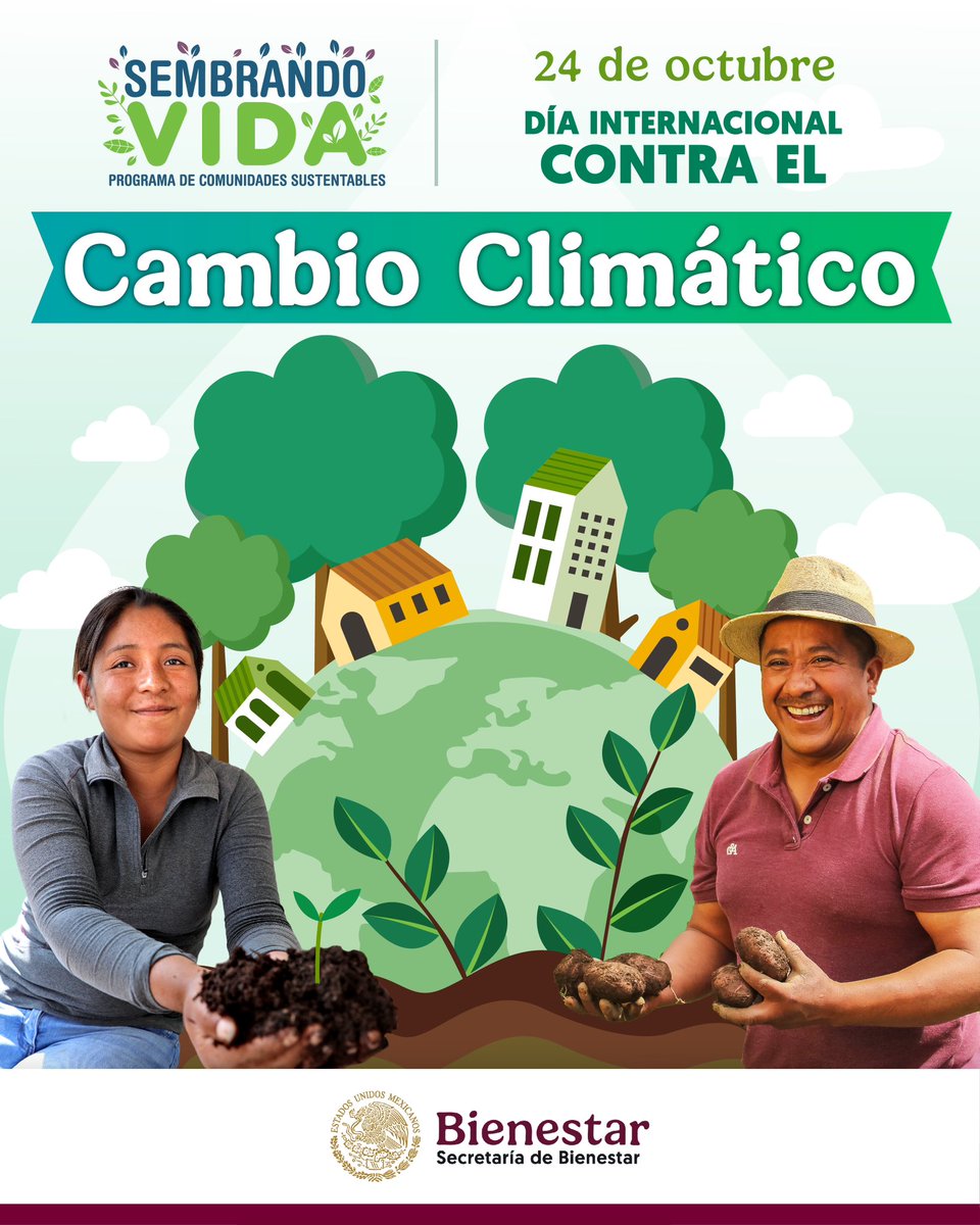 La #Tierra nos necesita para enfrentar el #CambioClimático. A través del programa #SembrandoVida, promovemos la reforestación y la recuperación ambiental.

Cada árbol sembrado es un paso hacia un futuro más verde y sostenible. El momento de actuar es ahora. 🌎💚
