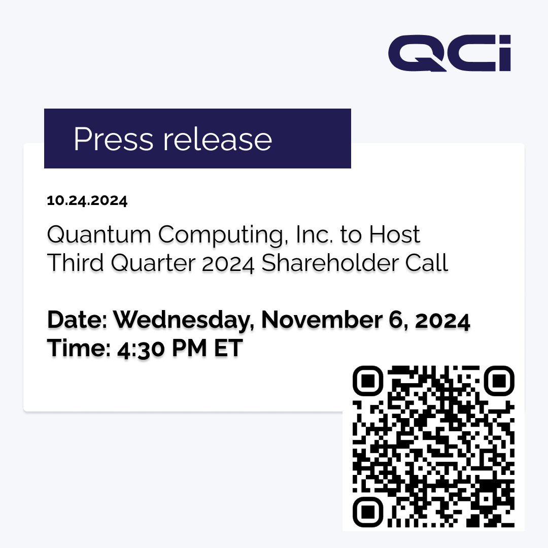 📣 QCi will announce its third quarter 2024 financial results on Wednesday, November 4, 2024 following the close of the market.

Read the full details here🔗: bit.ly/3BYn79R

#QCi #Q3 #EarningsReport #Webcast