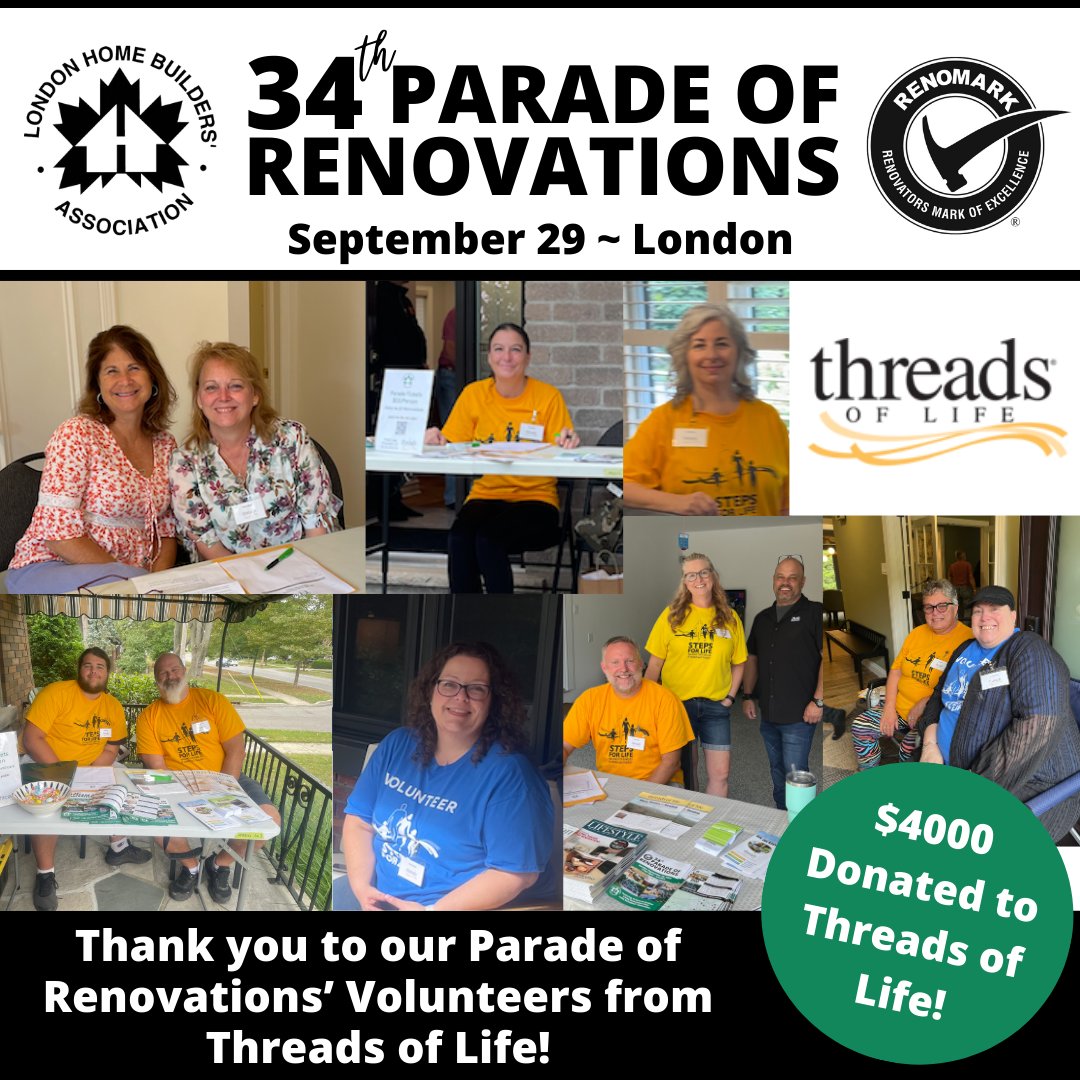London Home Builders (@lhba_) on Twitter photo Thank you <a href="/threadsoflifeca/">Threads of Life</a> for volunteering at our 2024 Parade of Renovations on Sept 29! $4000 of ticket sale proceeds are being donated to this incredible charity. For more charity info visit: bit.ly/45Id4ik #2024paradeofrenovations #londonontario #ldnont #lhba Thank you <a href="/threadsoflifeca/">Threads of Life</a> for volunteering at our 2024 Parade of Renovations on Sept 29! $4000 of ticket sale proceeds are being donated to this incredible charity. For more charity info visit: bit.ly/45Id4ik #2024paradeofrenovations #londonontario #ldnont #lhba