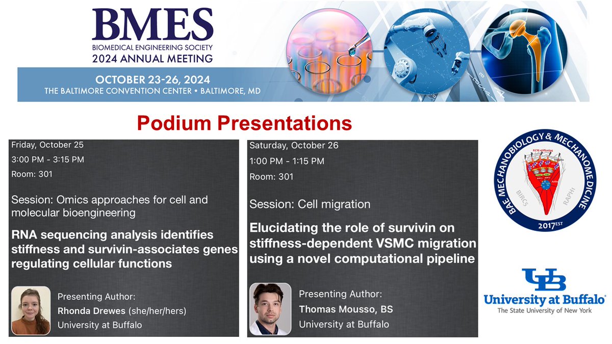 Bae Mechanobiology and Mechanomedicine Lab (@yonghobae2) on Twitter photo Two PhD students, Rhonda Drewes and Thomas Mousso, from the Bae Lab will be giving podium presentations at the Biomedical Engineering Society (<a href="/BMESociety/">Biomedical Engineering Society</a>) meeting in Baltimore. Please stop by and check out our latest studies! Two PhD students, Rhonda Drewes and Thomas Mousso, from the Bae Lab will be giving podium presentations at the Biomedical Engineering Society (<a href="/BMESociety/">Biomedical Engineering Society</a>) meeting in Baltimore. Please stop by and check out our latest studies!