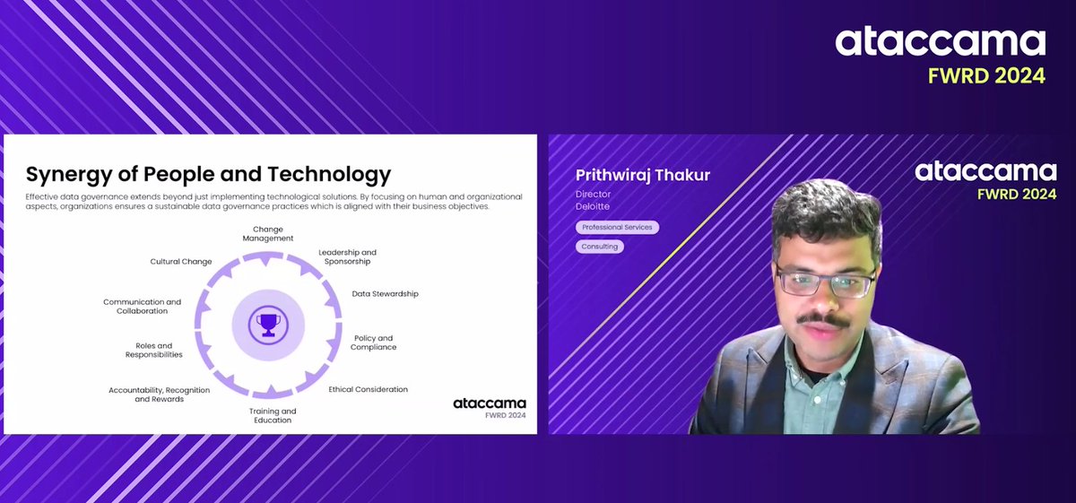 ataccama's tweet image. 🗨️ &quot;By focusing on human and organizational aspects, organizations ensure sustainable #datagovernace practices.&quot; - @Deloitte&apos;s Prithwiraj Thakur at #FWRD2024.
