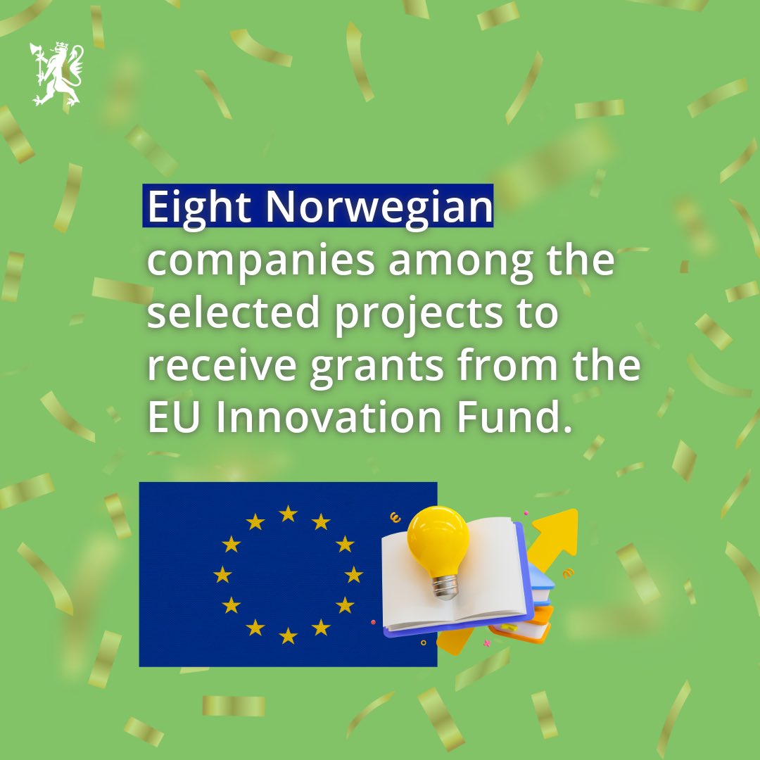 Eight Norwegian companies have been selected to receive a total of EUR 484 mill/NOK 5.7bn from the EU Innovation Fund in support of their top-notch net-zero projects🌿 Amazing! Testimony to the value of European cooperation and the competitiveness of Norwegian greentech! 🇪🇺🇳🇴
