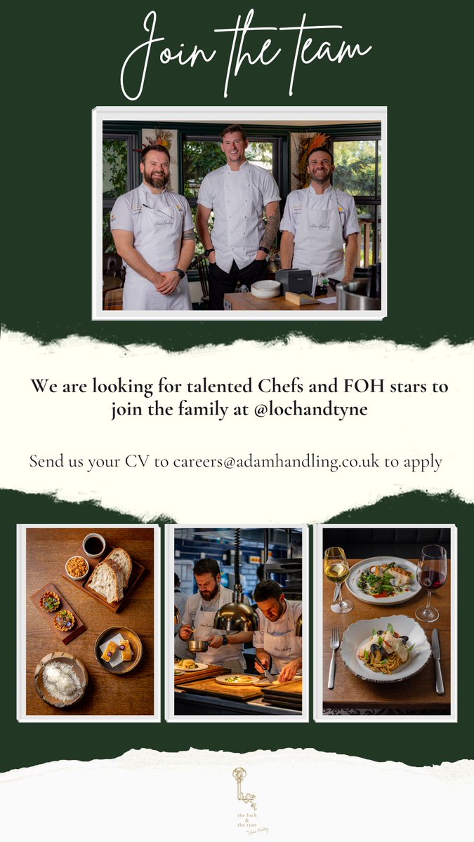 Adam Handling Restaurants (@ahrestaurants) on Twitter photo We are hiring!
We are looking for talented Chefs and FOH stars to join the team at The loch and the Tyne.
To apply, please send us your CV to careers@adamhandling.co.uk We are hiring!
We are looking for talented Chefs and FOH stars to join the team at The loch and the Tyne.
To apply, please send us your CV to careers@adamhandling.co.uk