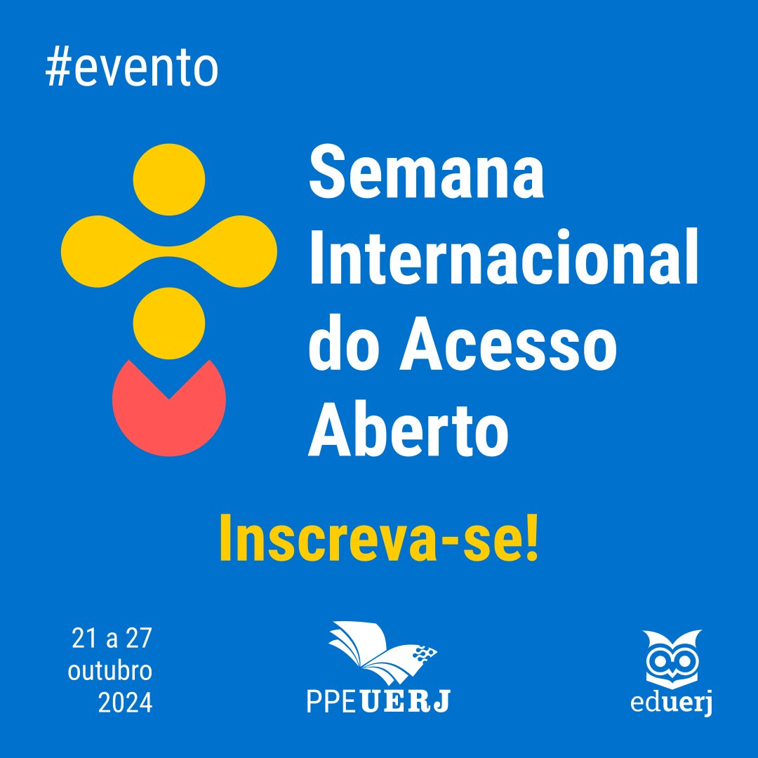 ppeuerj's tweet photo. Semana Internacional do Acesso Aberto, de 21 e 27 de outubro. Inscreva-se!
https://t.co/wmz8fijqlC
#pesquisacientífica https://t.co/j87qewO3Va