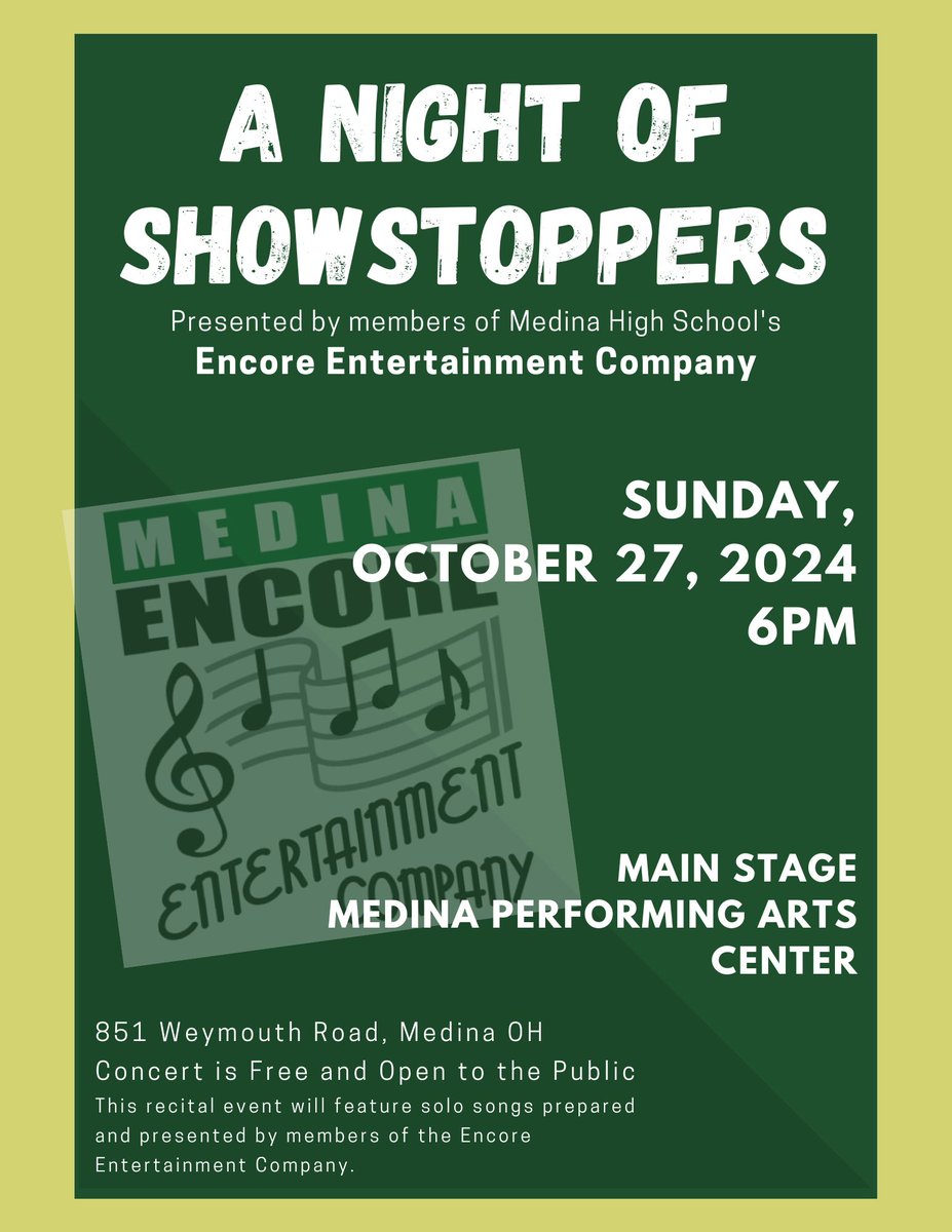 Showstoppers is coming to the MHS stage this Sunday at 6pm. This free recital features solo performances of our Encore singer-dancers.