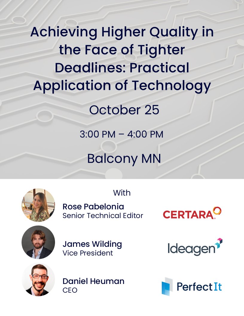 Attending #AMWA2024? Want to do more with less time?

Catch "Achieving Higher Quality in the Face of Tighter Deadlines: Practical Application of Technology" - 3:00 PM tomorrow at Balcony MN.

Don't miss out!

#MedicalWriting #Technology