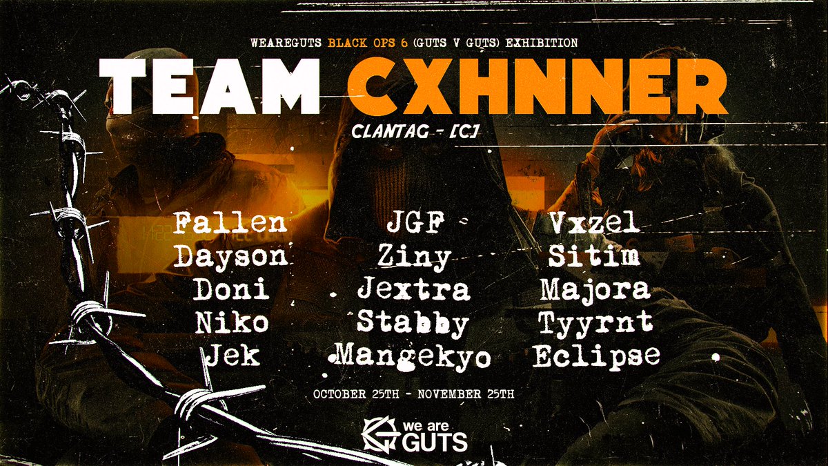 GuTs vs GuTs: Black Ops 6 Edition

Team <a href="/Cxhner/">Surf Cxhner</a> vs Team <a href="/its_Cue/">GuTs Cue</a> 

Friday 25th October - Wednesday 25th November

#GLHF #BlackOps6