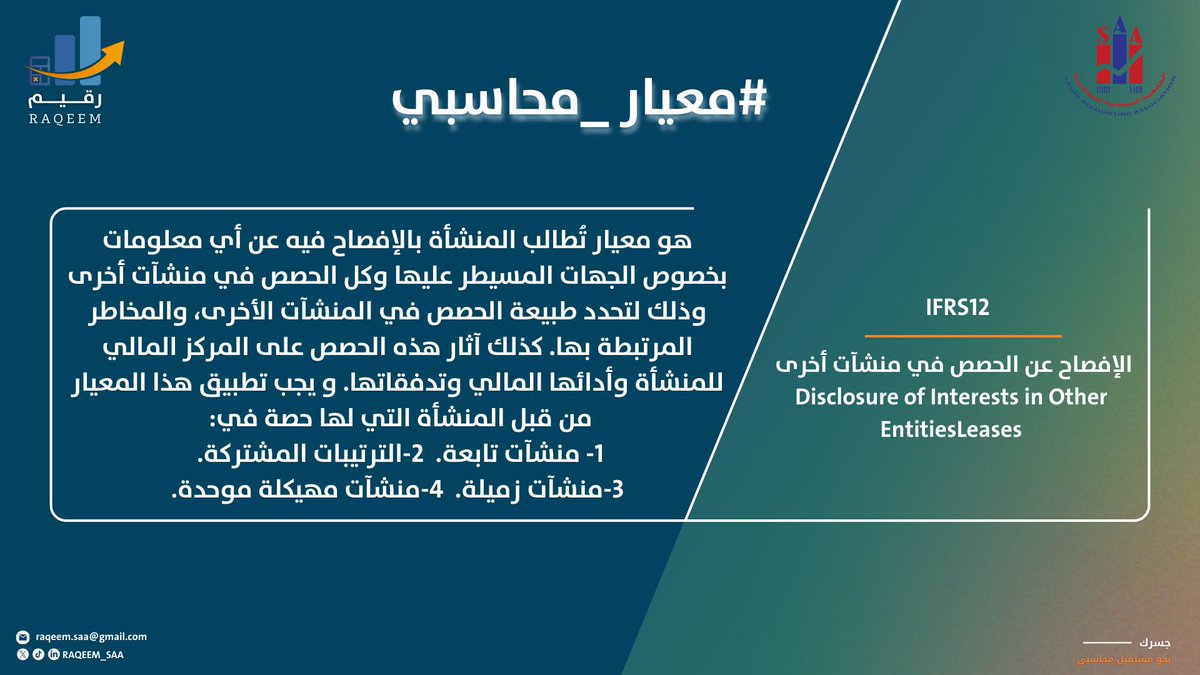 ما مدى أهمية معيار الإفصاح عن الحصص في منشآت أخرى؟ وهل يُشكّل فارقًا في قرارات المستفيدين؟
#معيار_محاسبي