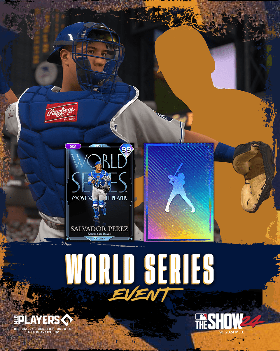 MLBTheShow's tweet image. The best feeling of the #Postseason... winning the #WorldSeries! 🏆
Now it's your turn! Play the World Series Event, and earn 2 🏆World Series Champs as rewards.
🫡 Salvador Pérez 💎
😱 ............. 💎
Earn them today around noon PT.
#MLBTheShow