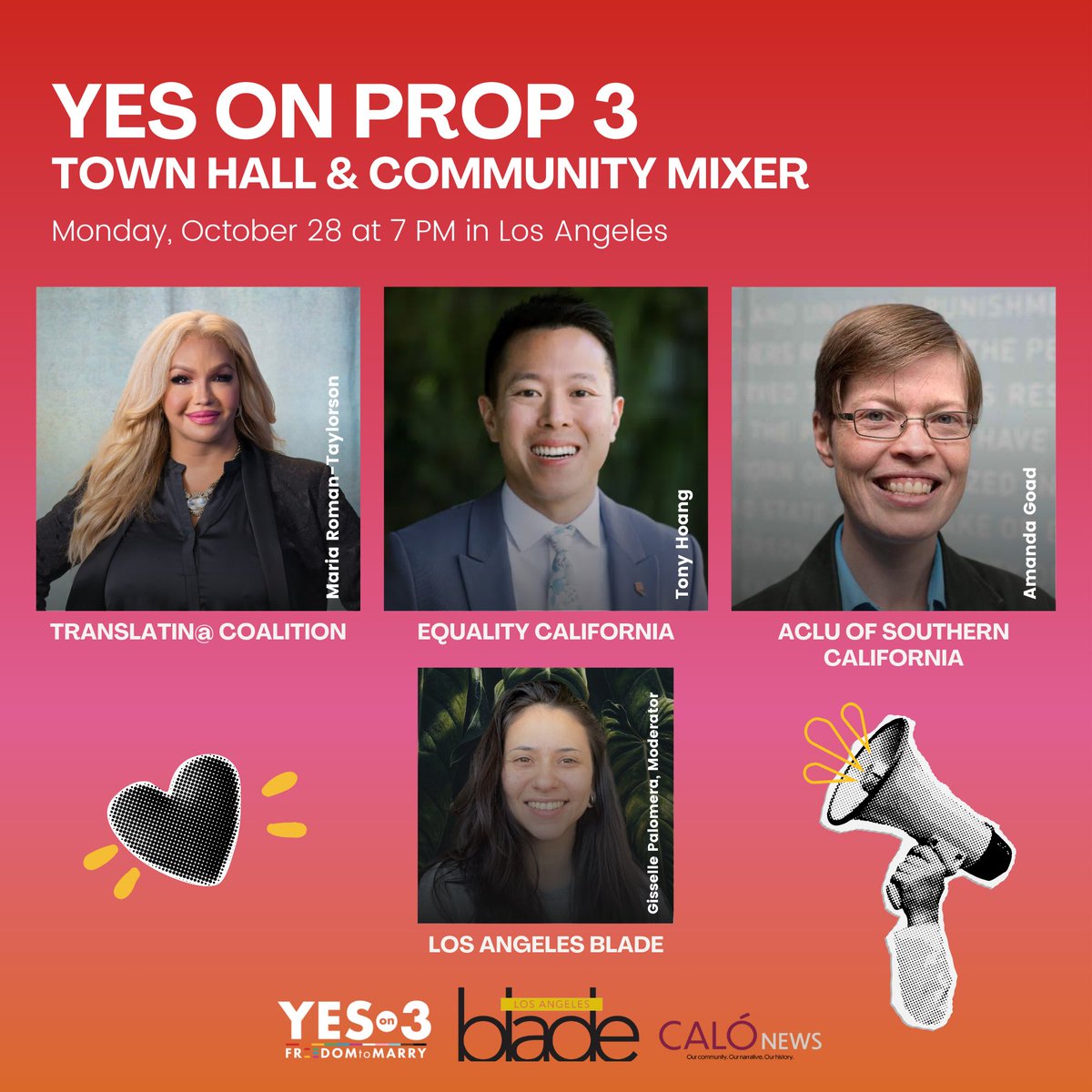 YesonProp3CA's tweet image. Join us on Monday in Los Angeles for a town hall and community mixer on Prop 3! 🌈 🩷💪#yesonprop3ca