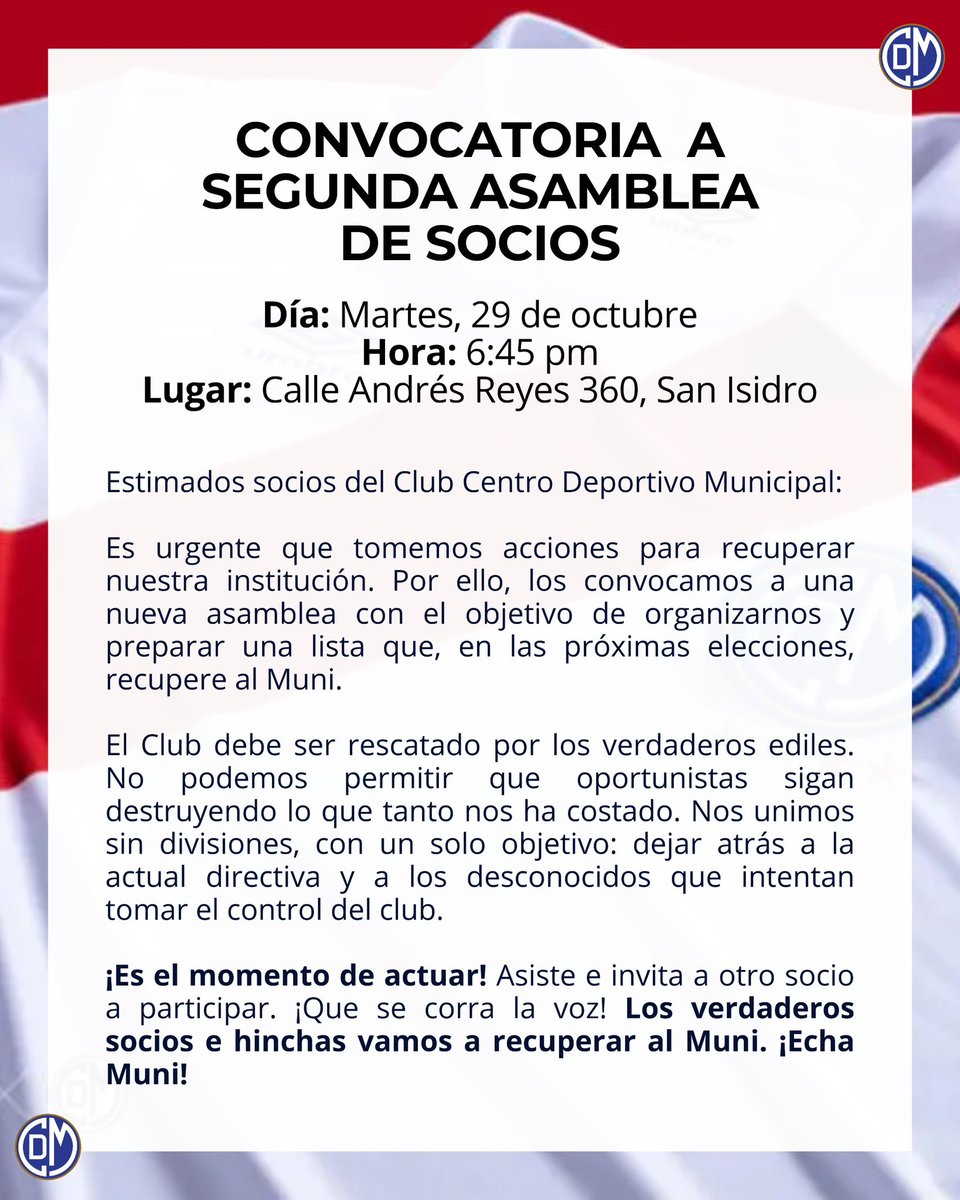 basurerosoy's tweet photo. Nos vemos este martes con todos los socios e hinchas en general
Echa Muni 👊⚪️🔴⚪️ https://t.co/29tdOEBPHa