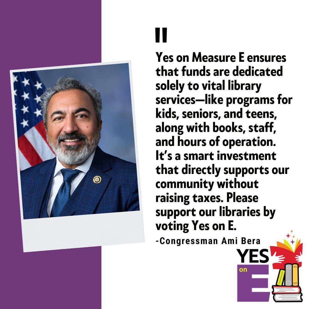 Thank you <a href="/RepBera/">Ami Bera, M.D.</a> for supporting Measure E! We agree that it is a smart investment for our communities!