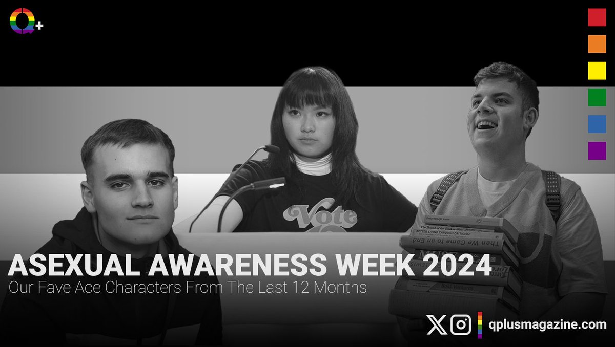 QPlusMagazine's tweet photo. It’s time to celebrate ace visibility on TV! Isaac, Ca$h, and O are showing us that asexuality is valid and real. Celebrate ace characters with us this Asexual Awareness Week! 🖤🩶🤍💜 #AsexualAwareness
🔗➡️https://t.co/quengyBk1q https://t.co/kooTgVMbj4