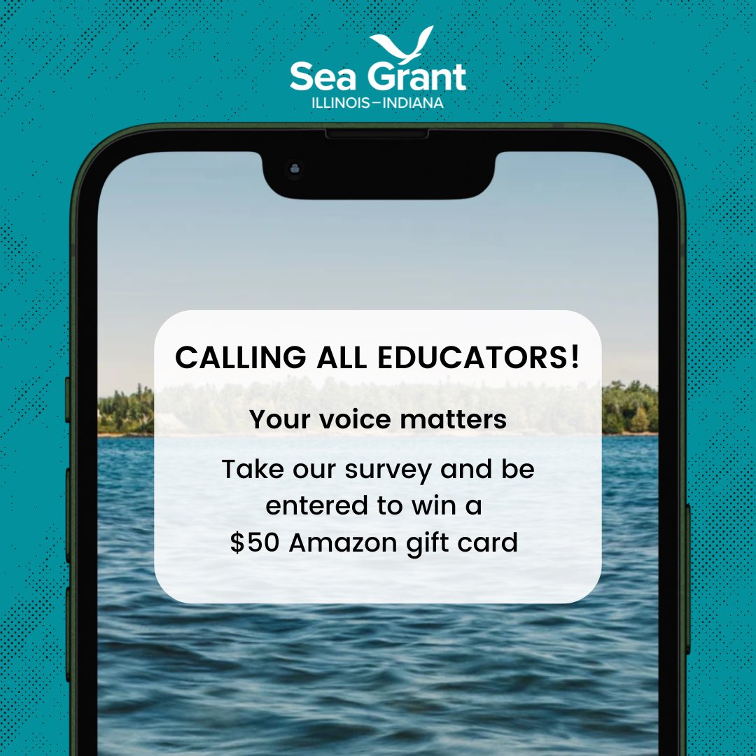Educators! Help us increase Great Lakes literacy. Complete a brief 8-min survey by Mon, Oct. 28 to be entered into a drawing to win 1 of 3 $50 Amazon gift cards. Take the survey: go.illinois.edu/GreatLakesEdSu…