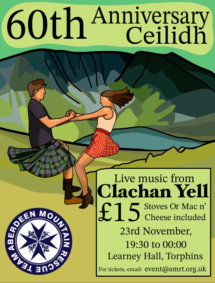 AberdeenMRT's tweet image. Come along and join us at our 60th Anniversary Ceilidh. We’re looking forward to a great night. Details on poster. BYOB. Email event@amrt.org.uk to book tickets #ceilidh #dancing #support #anniversary #celebrate