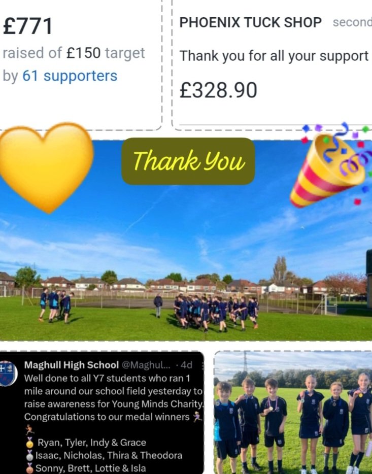 PhoenixMaghull's tweet image. A massive thank you to the @MaghullHighsch community for coming together to support #WMHD2024 this month. We have raised £771 for @YoungMindsUK which will be match funded by @BarclaysUK taking the total to £1542.
Thank you for your support. 💛