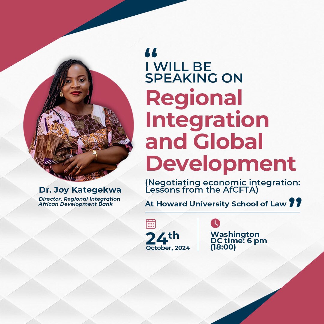 BaisiwaDH's tweet image. Africa’s #RegionalIntegration plays a crucial role in shaping #GlobalDevelopment. Excited to explore more as @JoyKategekwa speaks on this important topic at @howardlawschool later today.