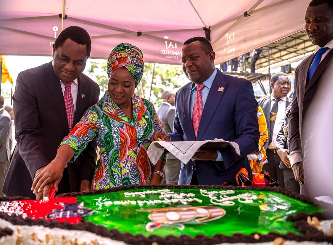 MrsHichilema's tweet image. Today, we joined fellow Zambians to mark our country’s Diamond Jubilee celebrations. It was an honour to witness the Investiture Ceremony where gallant citizens were recognised for their outstanding contributions to 🇿🇲. We remain united as &quot;One #Zambia, One Nation, One People&quot;