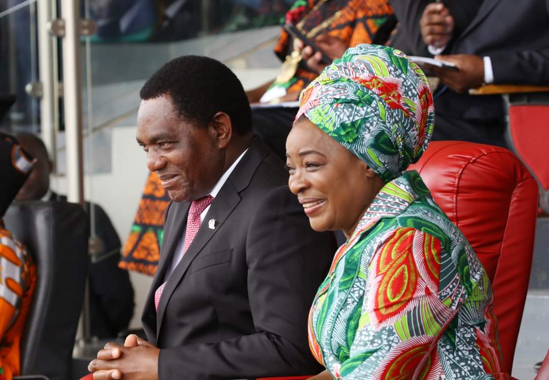 MrsHichilema's tweet image. Today, we joined fellow Zambians to mark our country’s Diamond Jubilee celebrations. It was an honour to witness the Investiture Ceremony where gallant citizens were recognised for their outstanding contributions to 🇿🇲. We remain united as &quot;One #Zambia, One Nation, One People&quot;